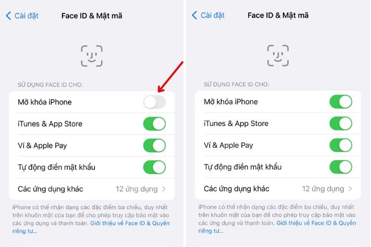 Tắt và bật lại Face ID