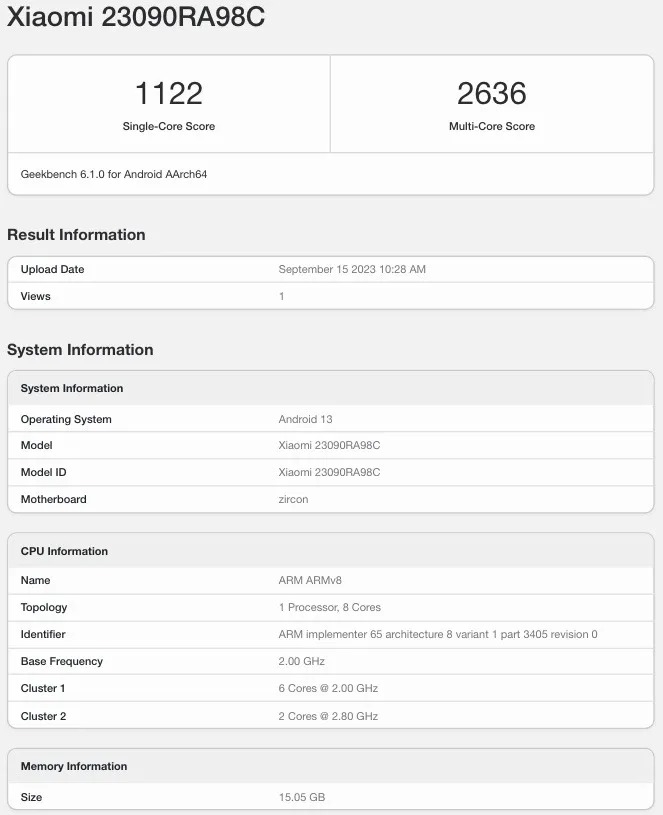 Redmi Note 13 Pro+ lộ hiệu năng trên Geekbench (ảnh 1)