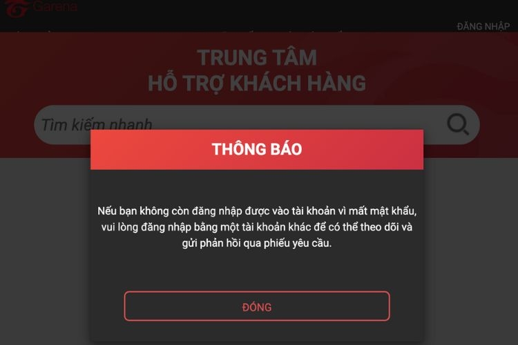 Gửi đòi hỏi tương hỗ về trung tâm Garena