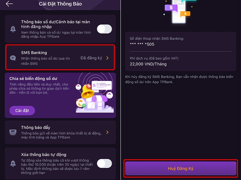 Cách hủy SMS Banking bằng ứng dụng TPBank Mobile - hình 4
