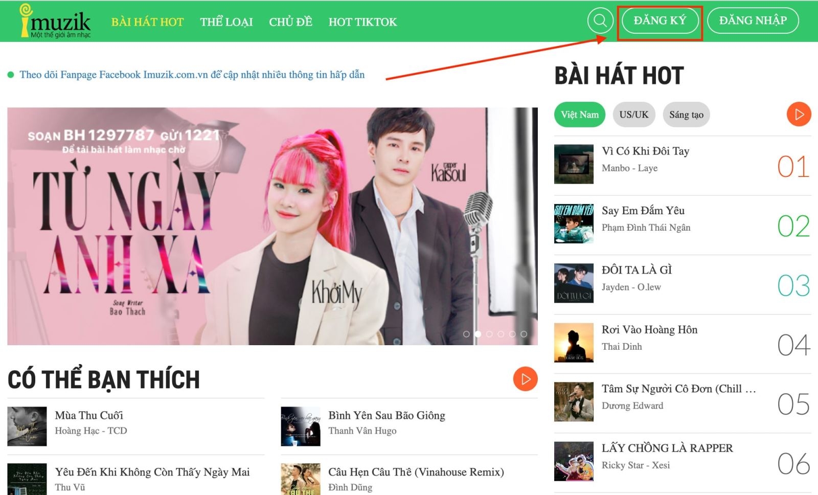 Đăng ký Imuzik trên web