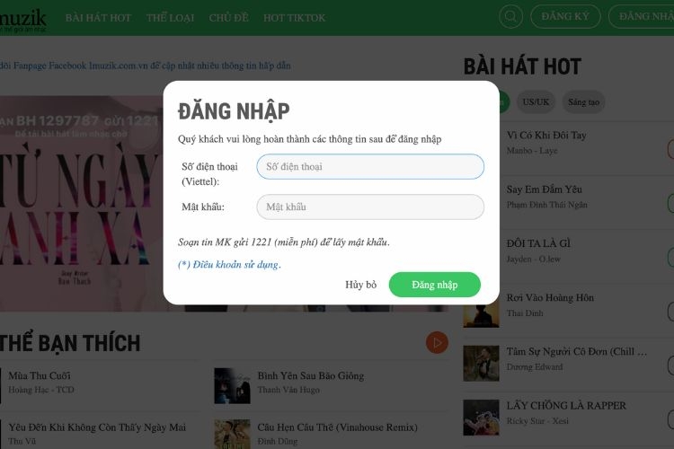 Đăng nhập vào Imuzik