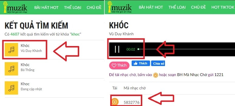 Tìm mã bài hát làm nhạc chờ