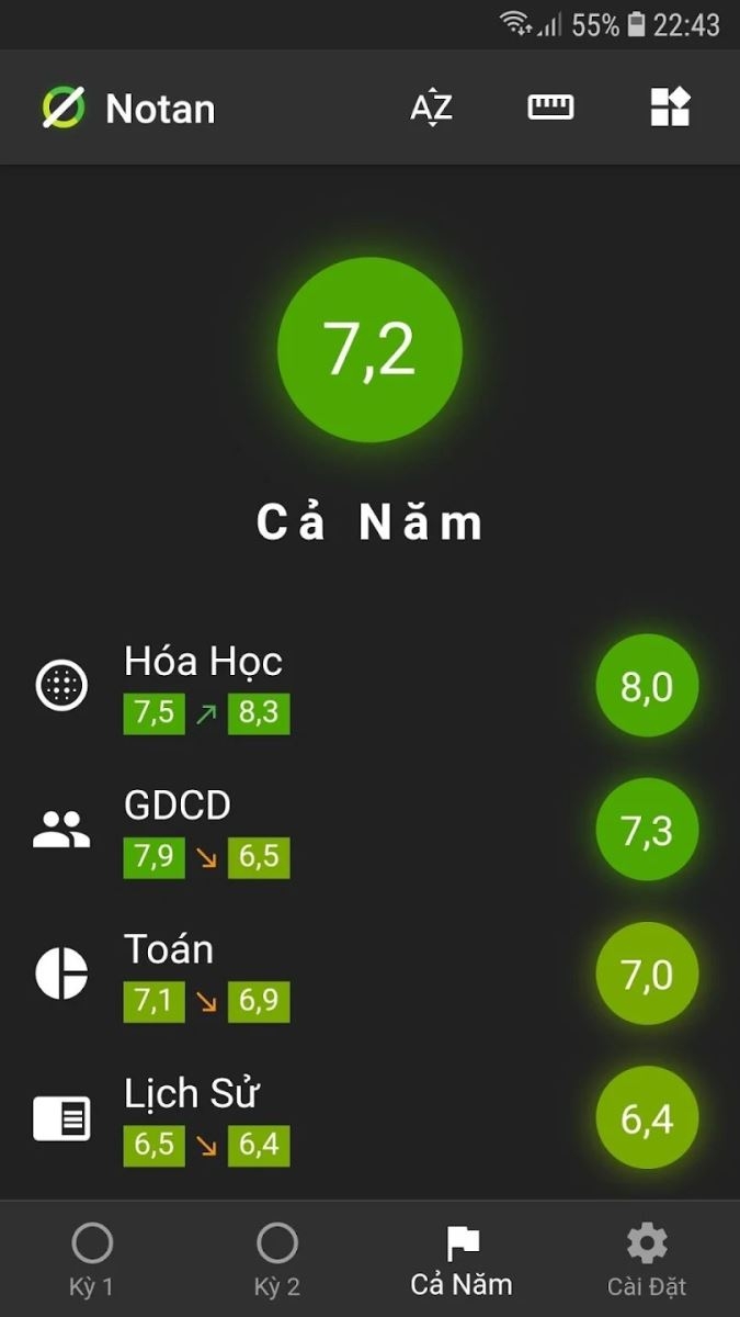 Notan - Ứng dụng tính điểm trung bình THCS, THPT