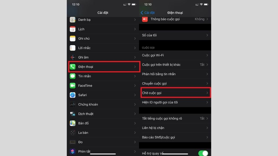 Tại phần cài đặt của máy iPhone cũng có tính năng kích hoạt cuộc gọi chờ
