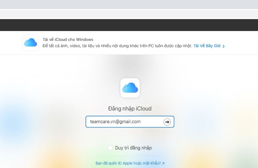 đăng nhập iCloud trên web