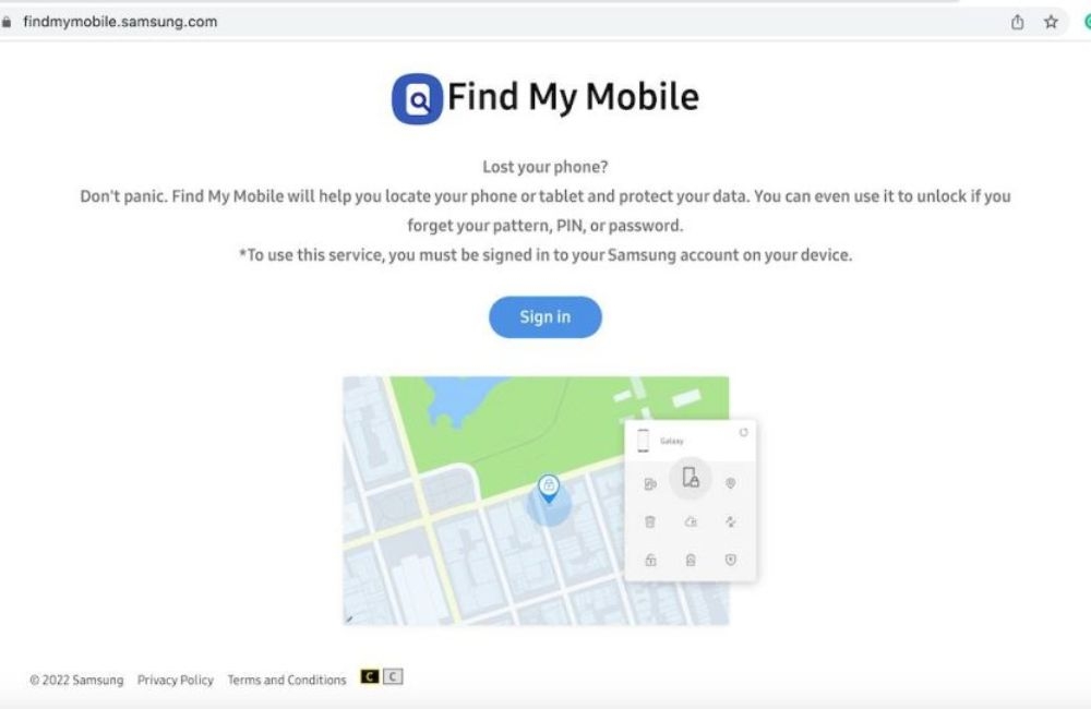 truy cập web Find my mobile
