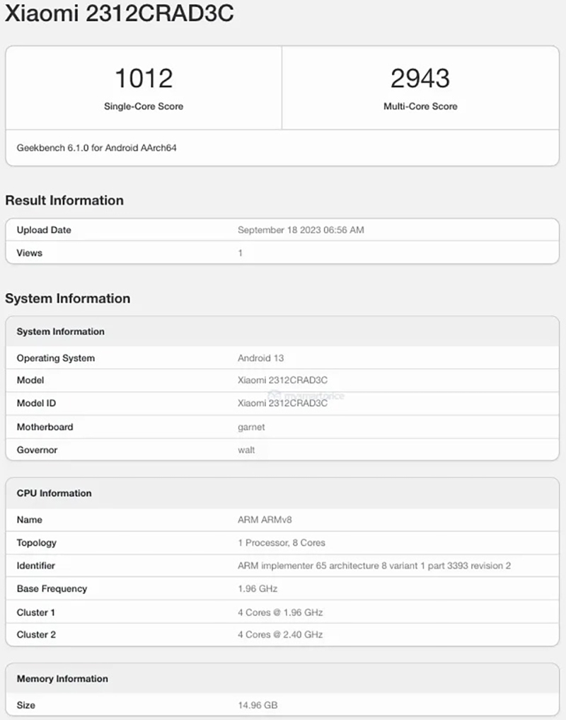 Redmi Note 13 Pro xuất hiện trên Geekbench