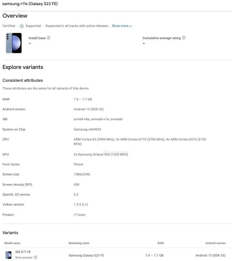 Galaxy S23 FE sẽ có 2 phiên bản chip (ảnh 1)