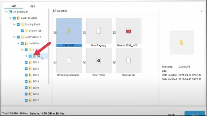 Chọn các video muốn khôi phục