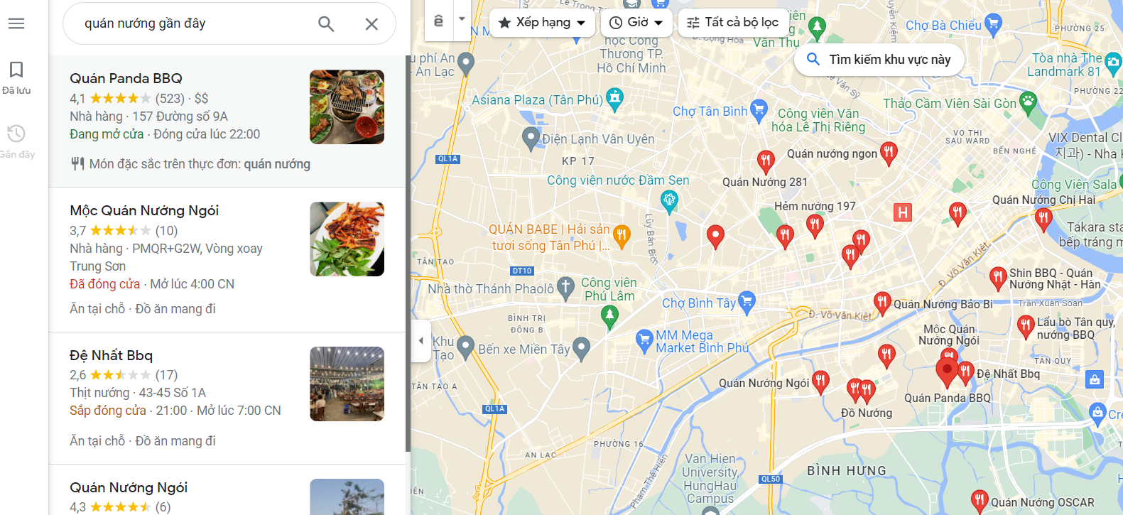 Nhập từ khóa "quán nướng gần đây"
