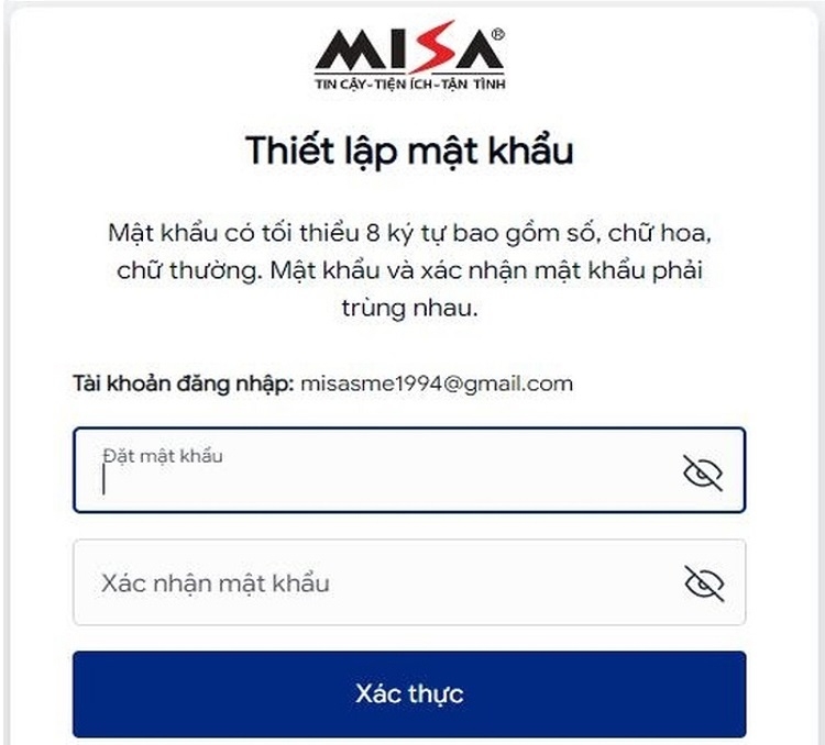 Thiết lập mật khẩu cho tài khoản