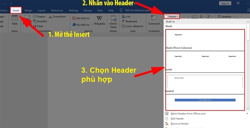 Chọn Header muốn sử dụng
