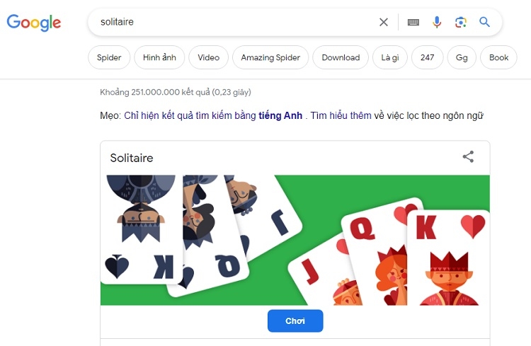 Nhập từ khoá Solitaire trên trình duyệt