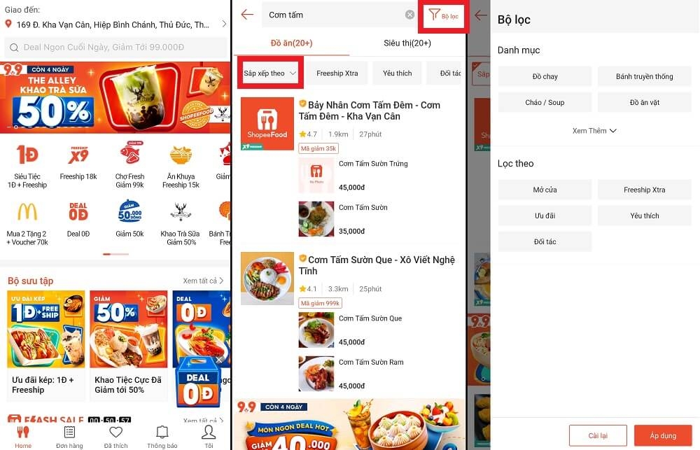 Tìm quán ăn gần đây bằng app Shopee Food