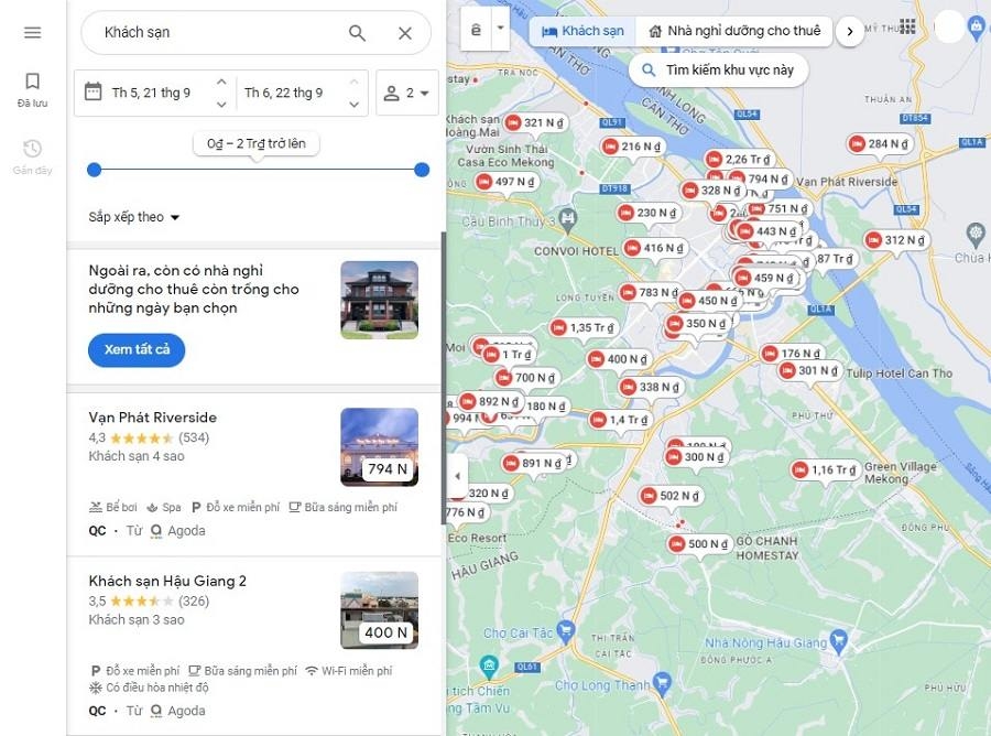 Tìm khách sạn gần đây bằng Google Map