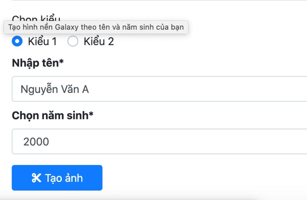 chọn kiểu ảnh và nhập tên