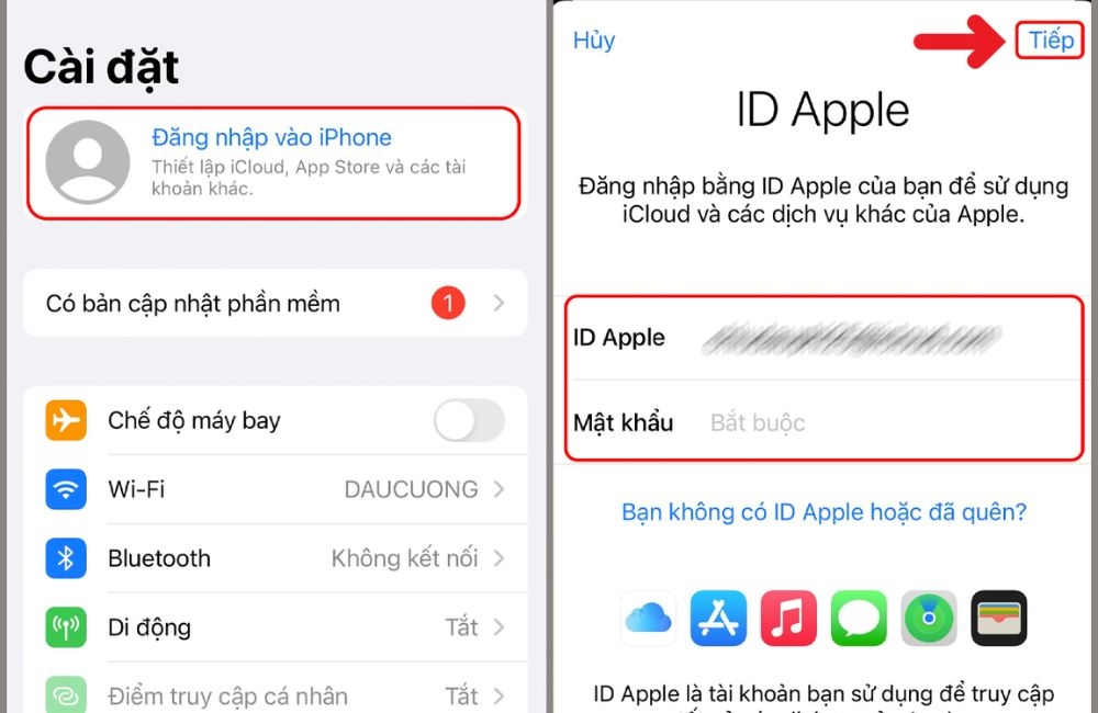 đăng nhập tài khoản ID Apple