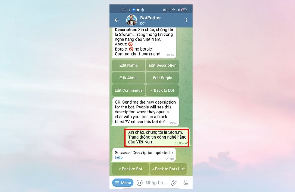 gõ mô tả của Bot 