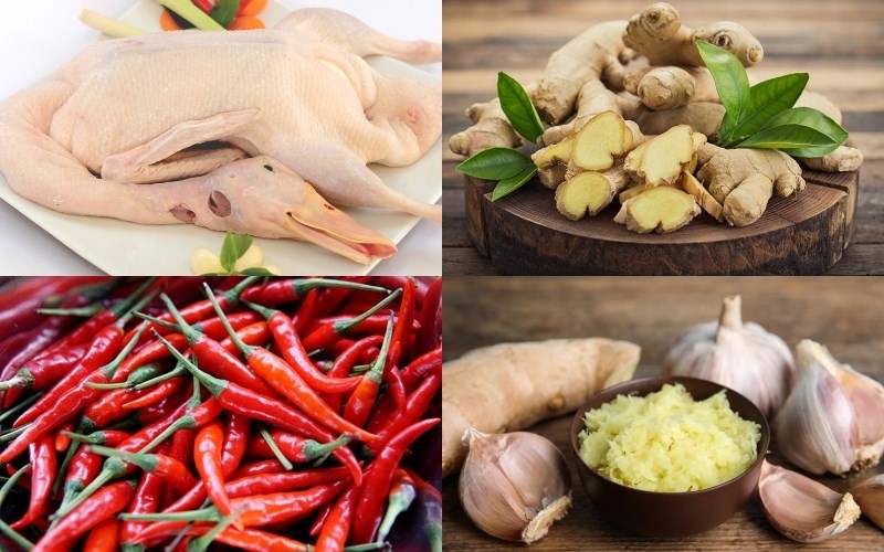 Cần chuẩn bị đủ các nguyên liệu làm vịt kho gừng