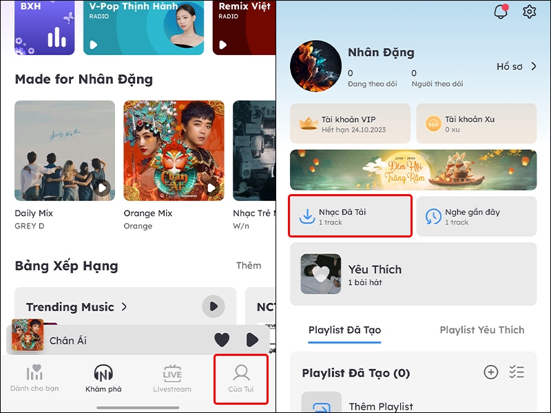 Cách cập nhật nhạc đã tải vào ứng dụng Nhaccuatui - hình 1