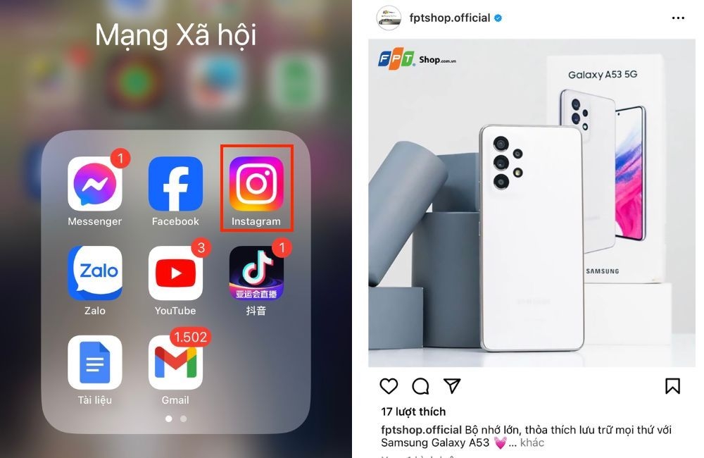 Mở ứng dụng Instagram