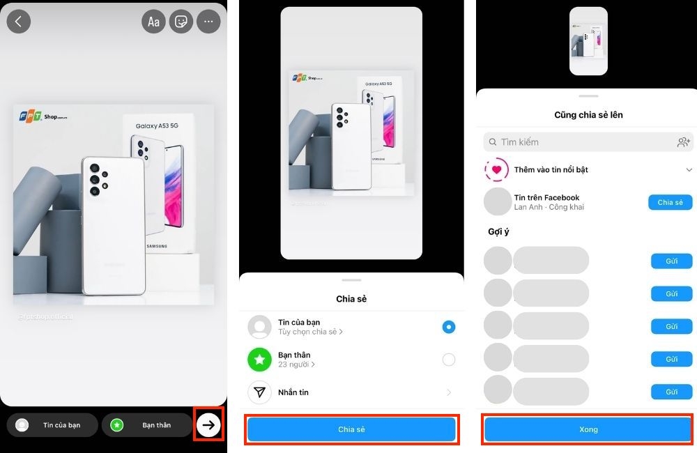 hoàn thành chia sẻ bài viết lên story Instagram