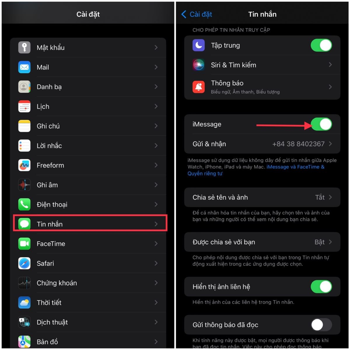 kích hoạt iMessage 8