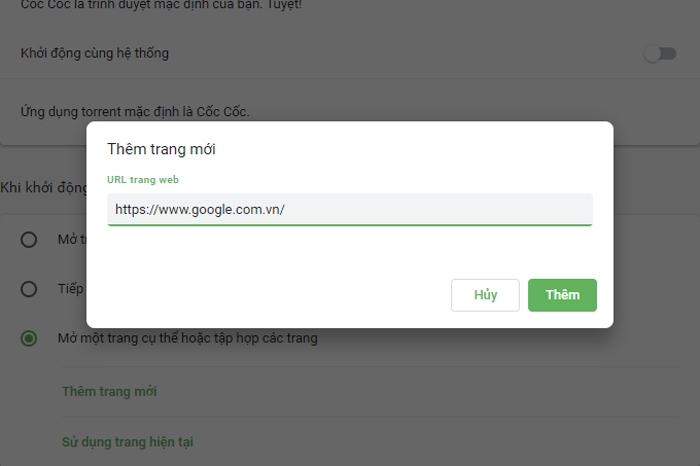 Cách đặt Google làm trang chủ với trình duyệt Cốc Cốc 6
