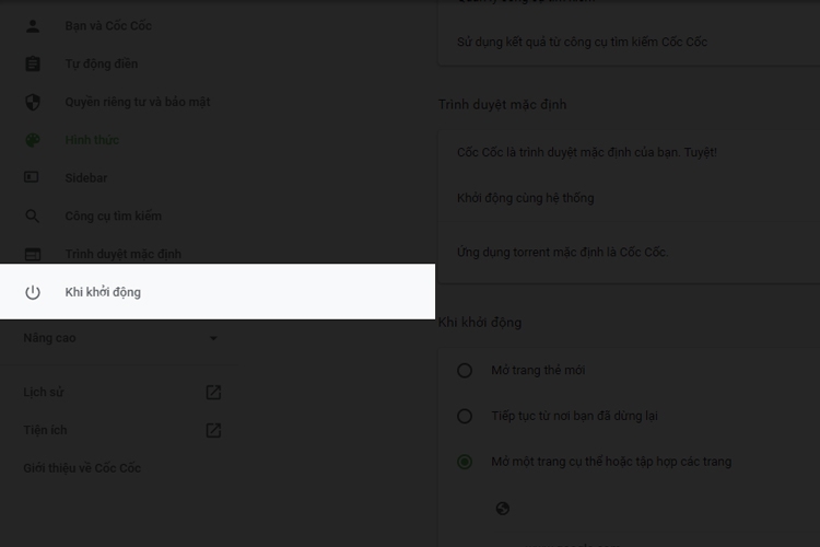 Cách đặt Google làm trang chủ với trình duyệt Cốc Cốc 4