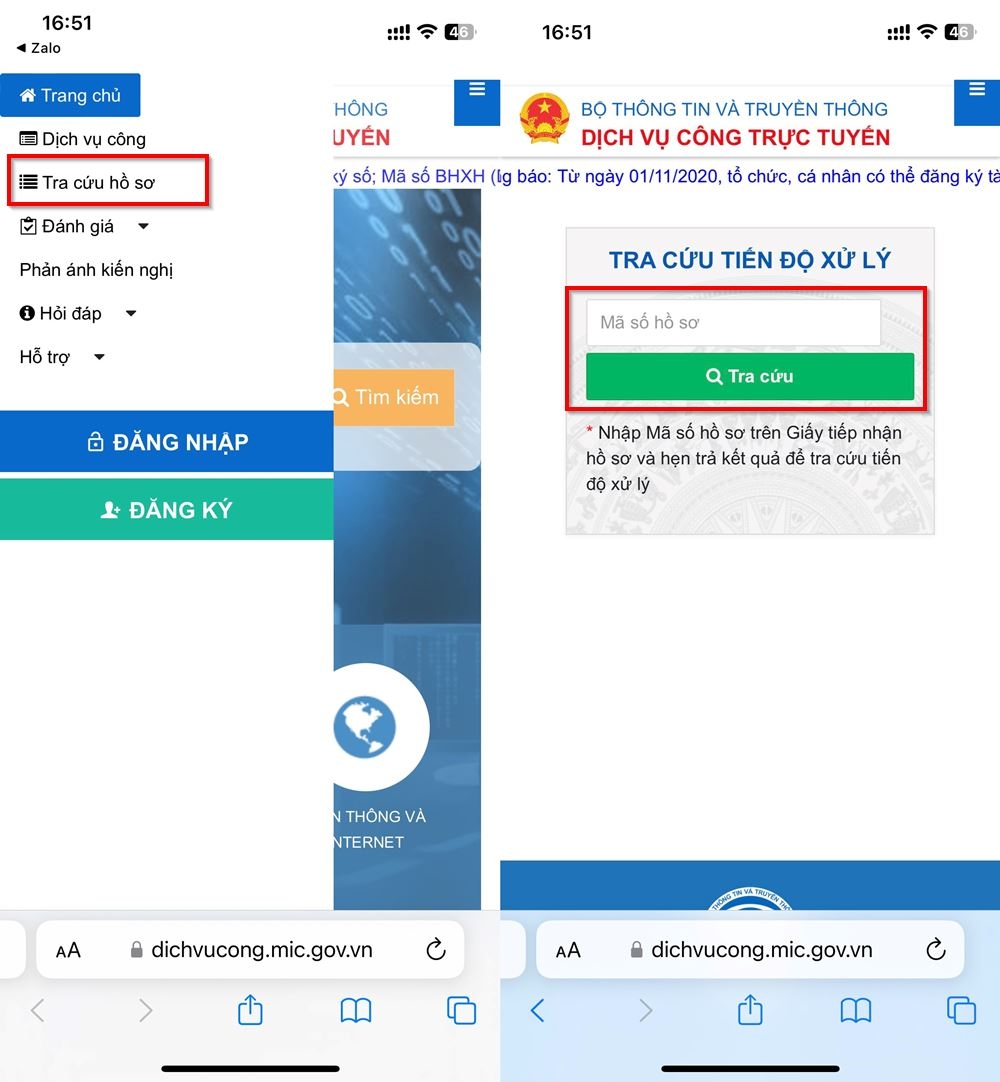 Cách tra cứu tiến độ hồ sơ trên Zalo 4
