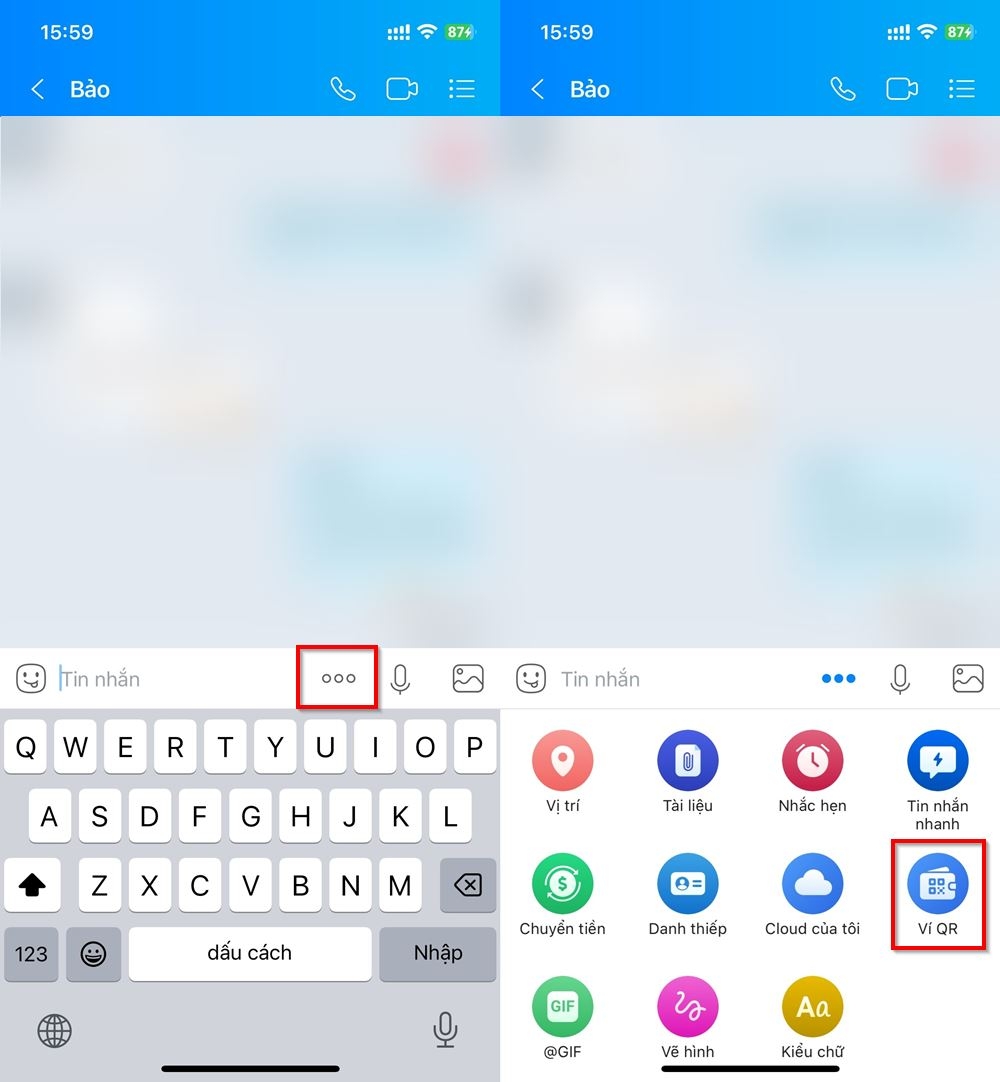 Cách gửi thông tin thẻ trong Ví QR qua chat Zalo 1