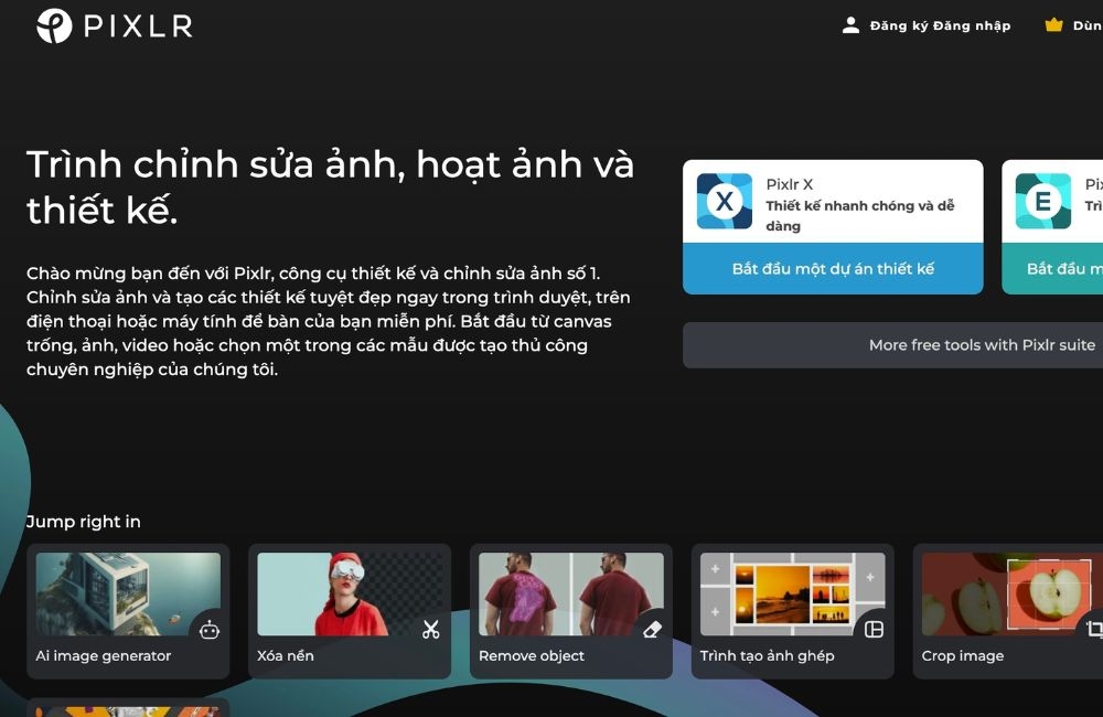 truy cập vào trang chủ Pixlr