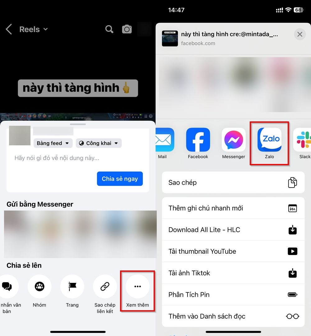 Cách chia sẻ video Reels Facebook qua Zalo 2