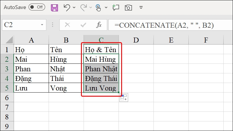 Cách gộp họ và tên trong Excel - hình 2