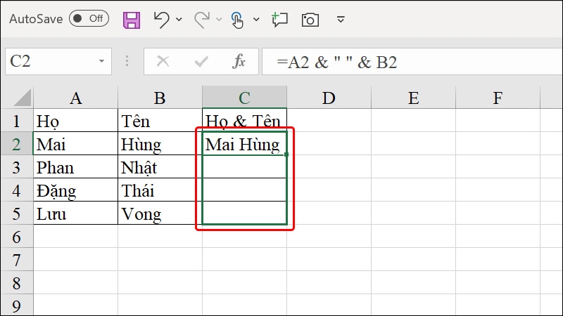 Cách gộp họ và tên trong Excel - hình 4