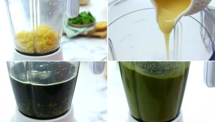 Xay đậu xanh đã hấp và nước rau má