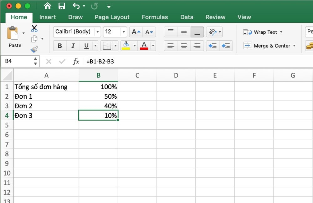 Kết quả trừ %