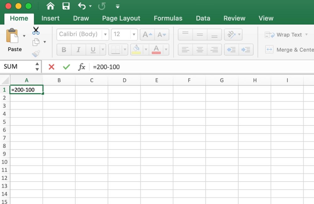 nhập phép trừ excel