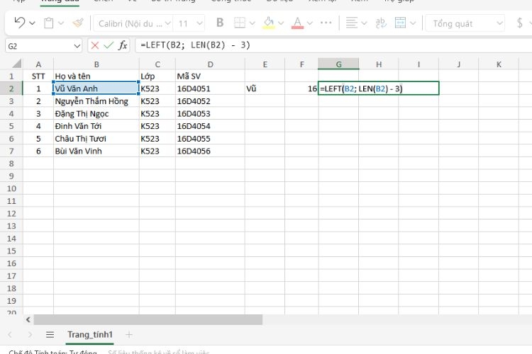 Kết hợp hàm LEFT với hàm LEN - Bước 2