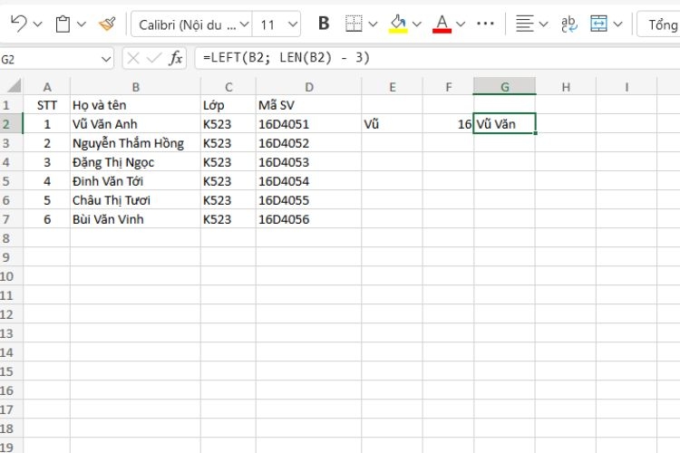 Kết hợp hàm LEFT với hàm LEN - Bước 3