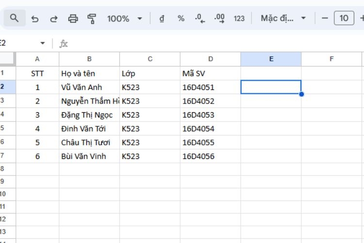 Cách sử dụng hàm LEFT đối với Google Sheets - Bước 1