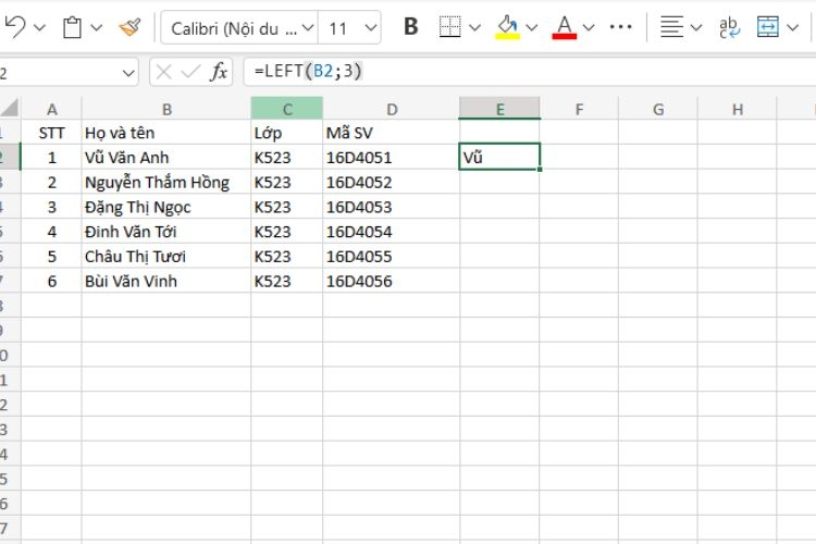 Cách sử dụng hàm LEFT cơ bản - Bước 4