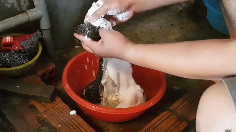 Chà xát vôi ăn trầu lên bề mặt sách bò