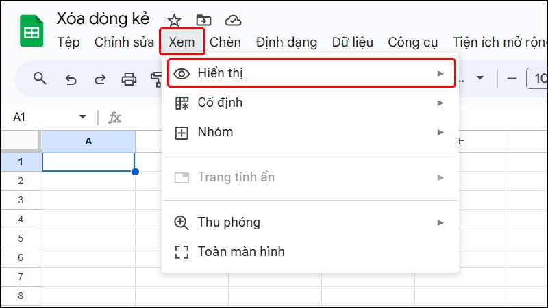 Xóa dòng kẻ trong Google Sheet - hình 1