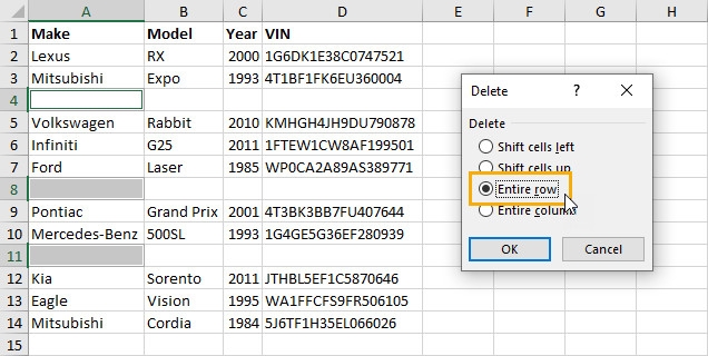 Tips to delete blank rows in Excel quickly and safely (8)