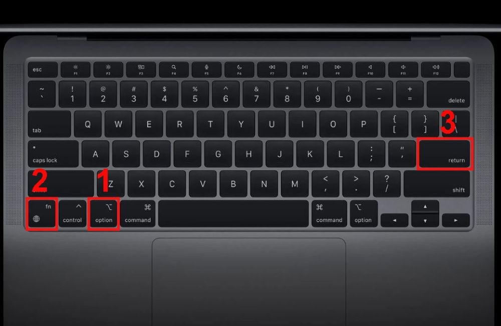 nhấn tổ hợp phím Option + fn + Enter
