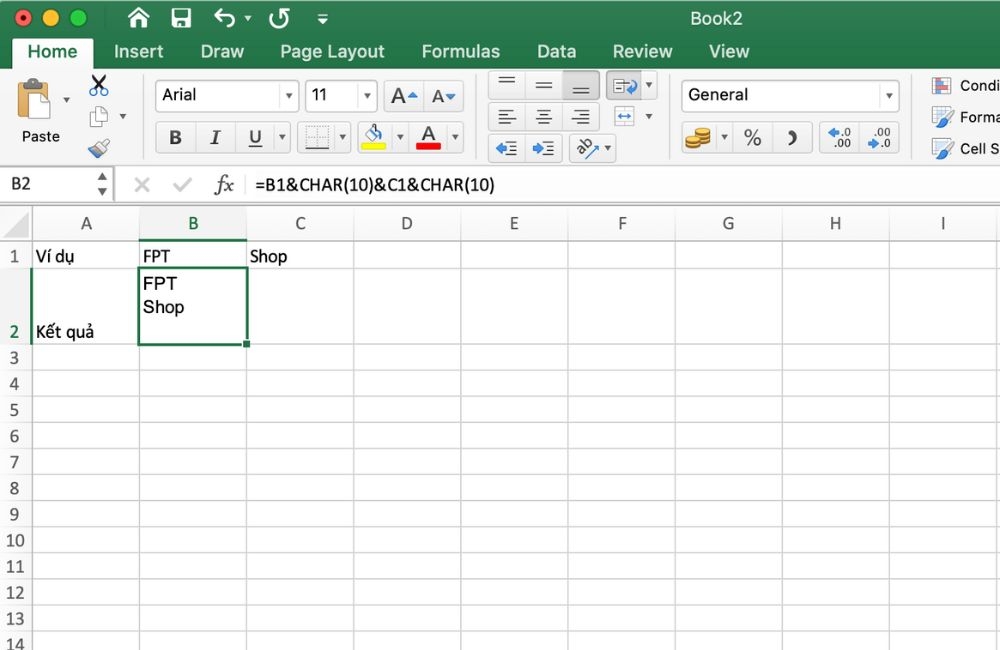 Hàm gộp ô và xuống dòng