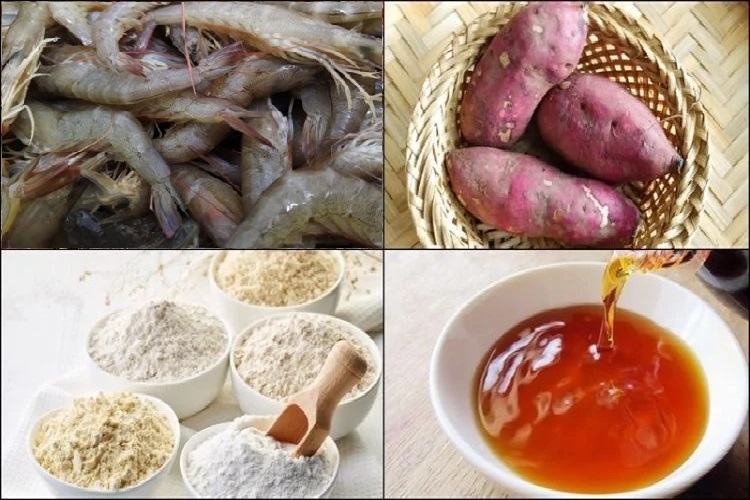 Nguyên liệu chuẩn bị làm bánh tôm Hồ Tây
