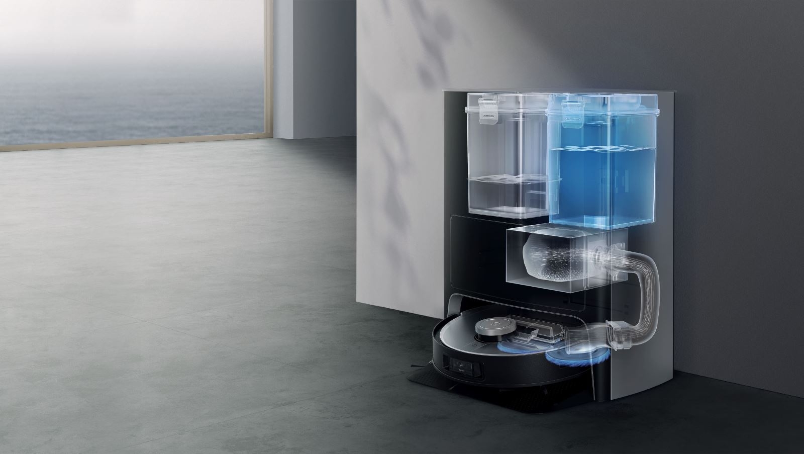 Dock sạc robot hút bụi Ecovacs X1 Omni được trang bị nhiều ngăn tiện lợi